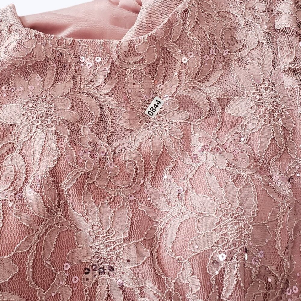 Celavie Long Bodice Lace & Chiffon Gown With SequinWith Rhinestone Mauve Large - Picture 7 of 16